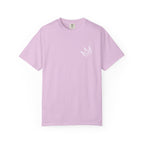 Light purple t-shirt with a logo on a white background