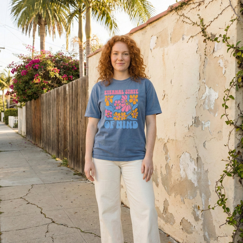 Eternal State of Mind Christian unisex t-shirt with colorful floral graphic front design