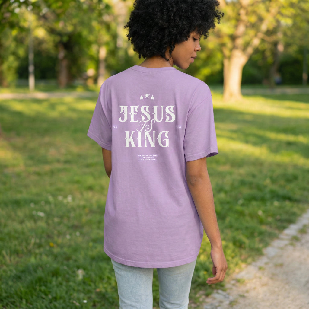 Christian unisex t-shirt Jesus Is King crown design lifestyle mockup