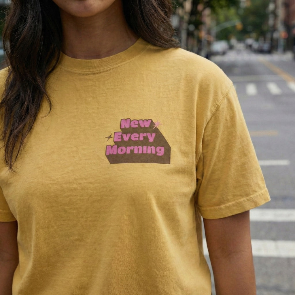 Front view of person wearing Way Is Made New Every Morning christian apparel