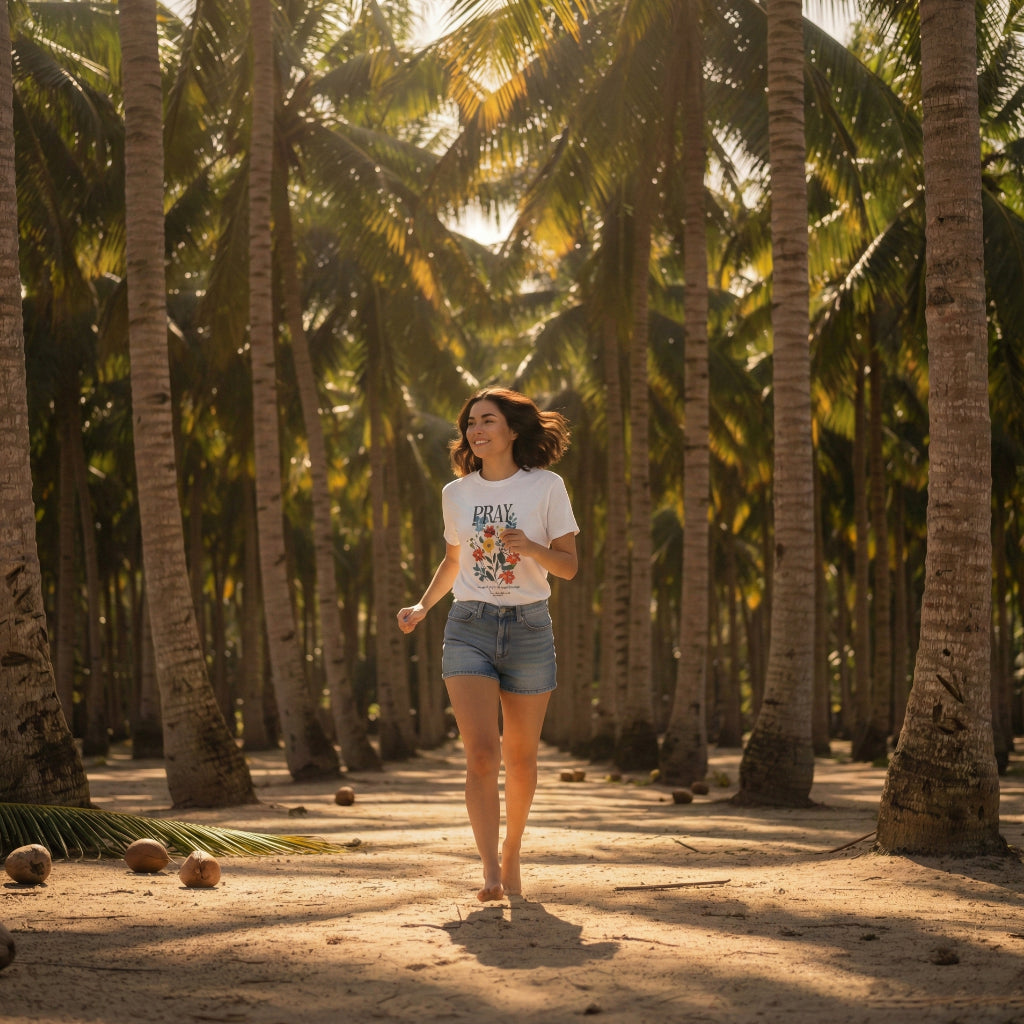 Christian prayer shirt with colorful flowers design on white tee